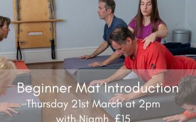 New Beginner Introduction to Mat Pilates class Thursday 21st March at 2pm